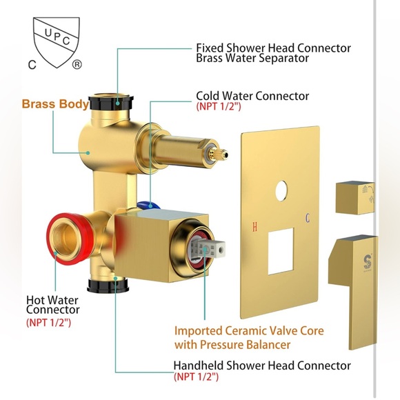 Brushed Gold 12” Ceiling Mounted Shower🚿System Rain🌧️Mixer Shower🚿Combo Set - Picture 9 of 11
